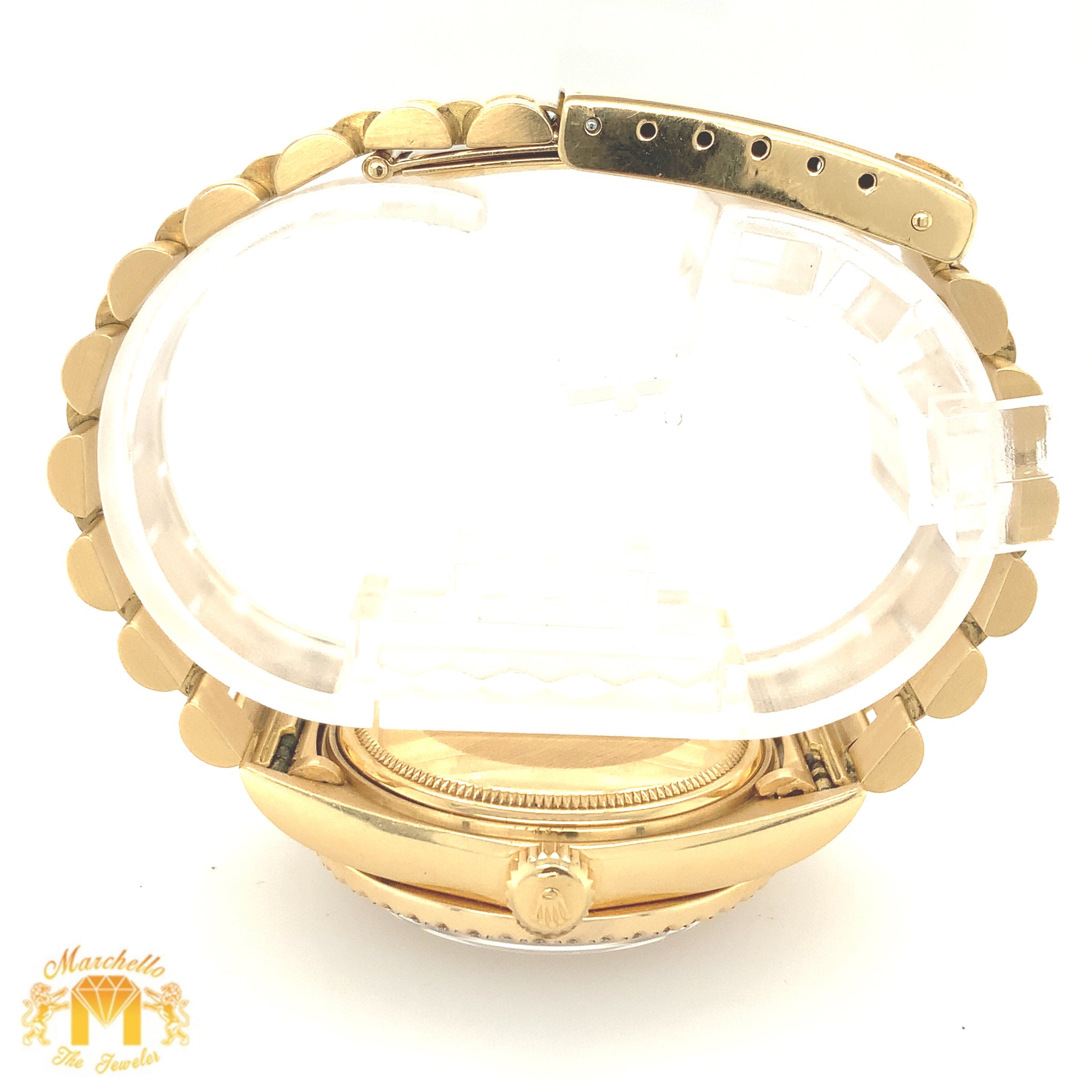 18KT YELLOW GOLD ROLEX PRESIDENTIAL DIAMOND BRACELET. - Provident Jewelry