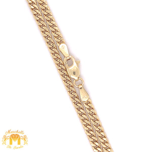 14k Gold Enamel Lion Head Diamond Pendant, Gold Cuban Link Chain