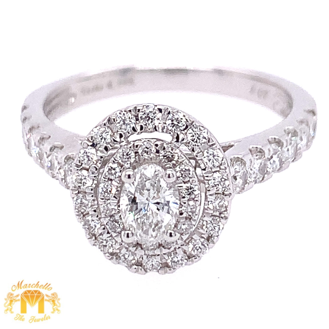 14k White Gold Oval-shaped Engagement Diamond Ring with a Halo (oval solitaire center, double halo)