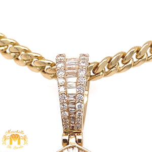 14k Gold Saint Michael Diamond Pendant and Cuban Link Chain Set