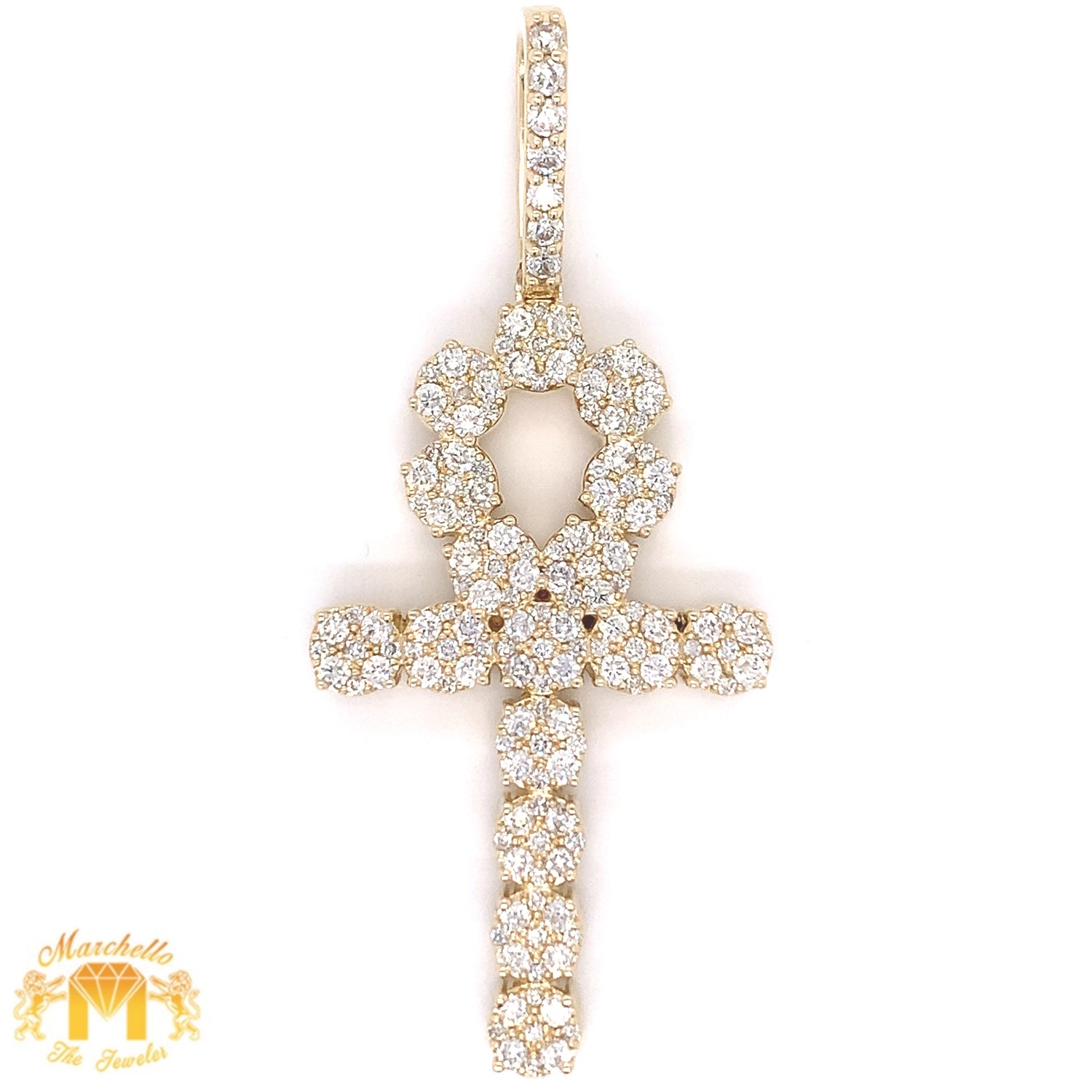 14k Gold Large Ankh Pendant with Round Diamond (solid back)