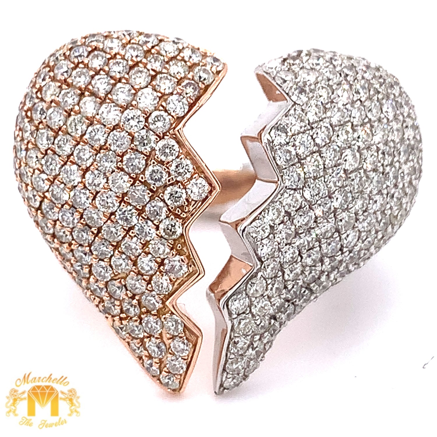 4.14ct Round Diamond 14k Gold Puffed Broken Heart Ring (solid, choose your color)