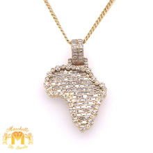 Load image into Gallery viewer, 14k Gold Africa Diamond Pendant and Gold Cuban Link Chain Set (Solid Back)