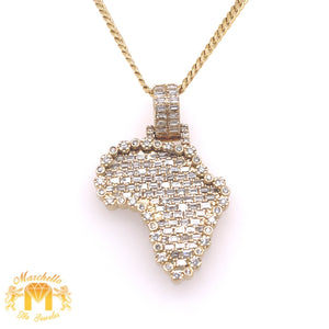 14k Gold Africa Diamond Pendant and Gold Cuban Link Chain Set (Solid Back)
