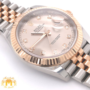 41mm Rolex Datejust 2 Watch with Two-tone Jubilee Bracelet (fluted bezel, rose gold, factory sundust diamond dial)