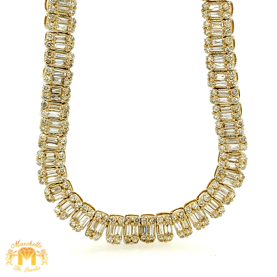 14k Gold 5.5mm Strip Chain with baguette and round diamonds (choose your color)