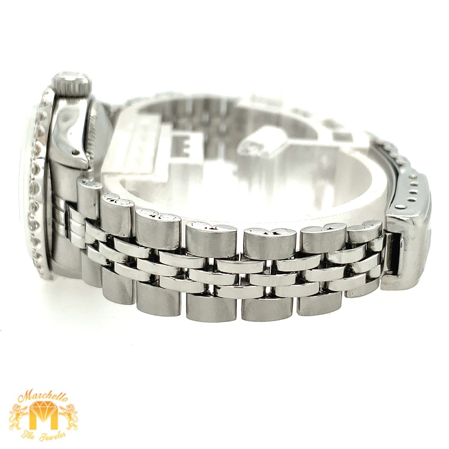 26mm Ladies’ Rolex Date Diamond Watch with Stainless Steel Jubilee Bracelet (custom diamond bezel)