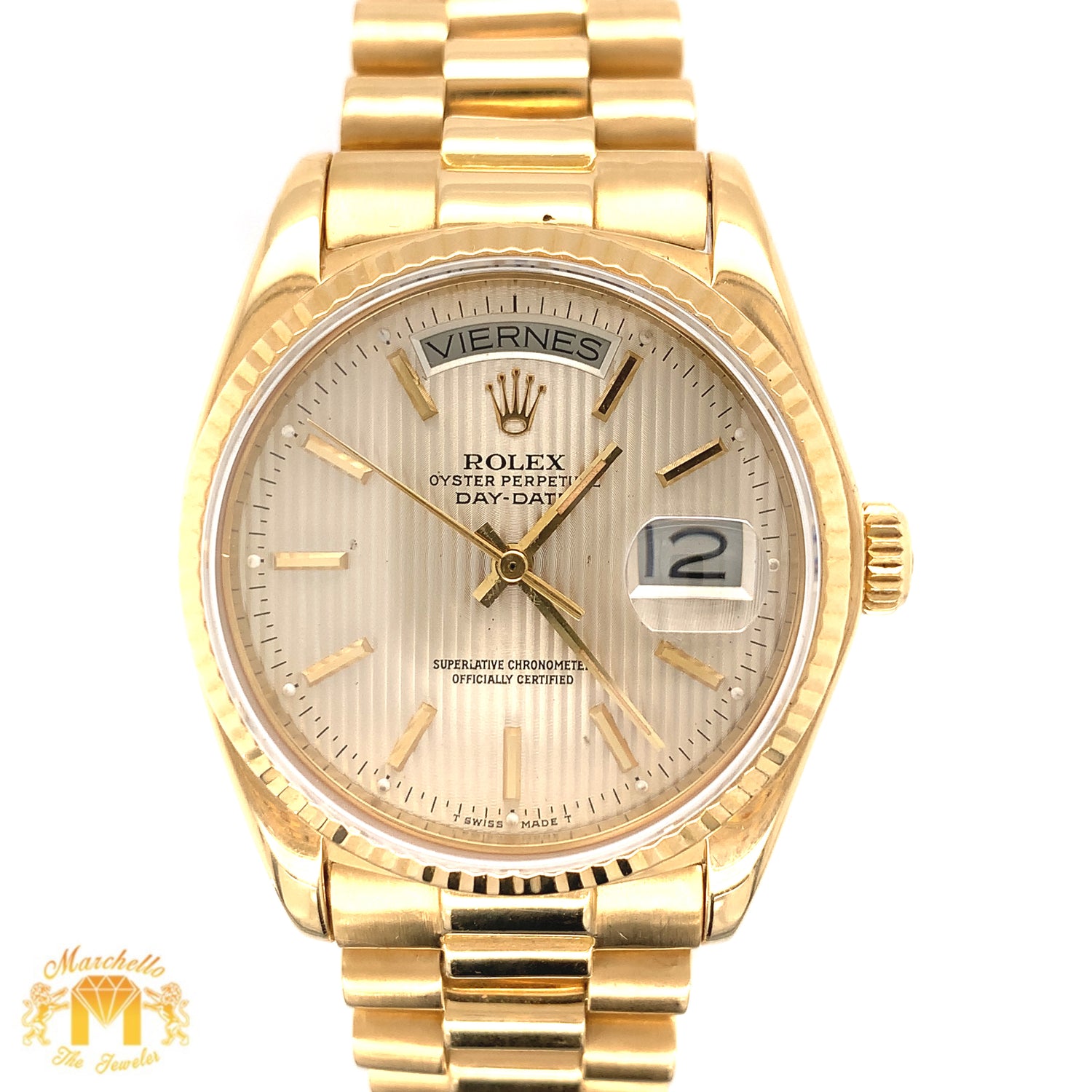 36mm 18k Gold Rolex Day Date Presidential Watch (tuxedo dial, quick set)