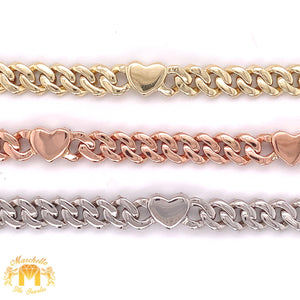 6ct Diamond 10k Gold 7MM Miami Cuban Heart Chain (solid, banana clasp, choose your color)