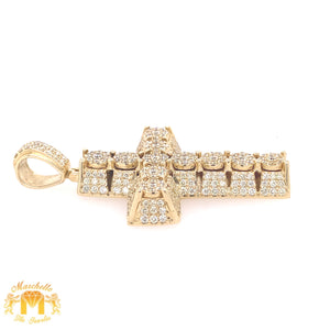 4.81ct Diamond 14k Gold 3D Cross Pendant and Gold Ice Link Chain