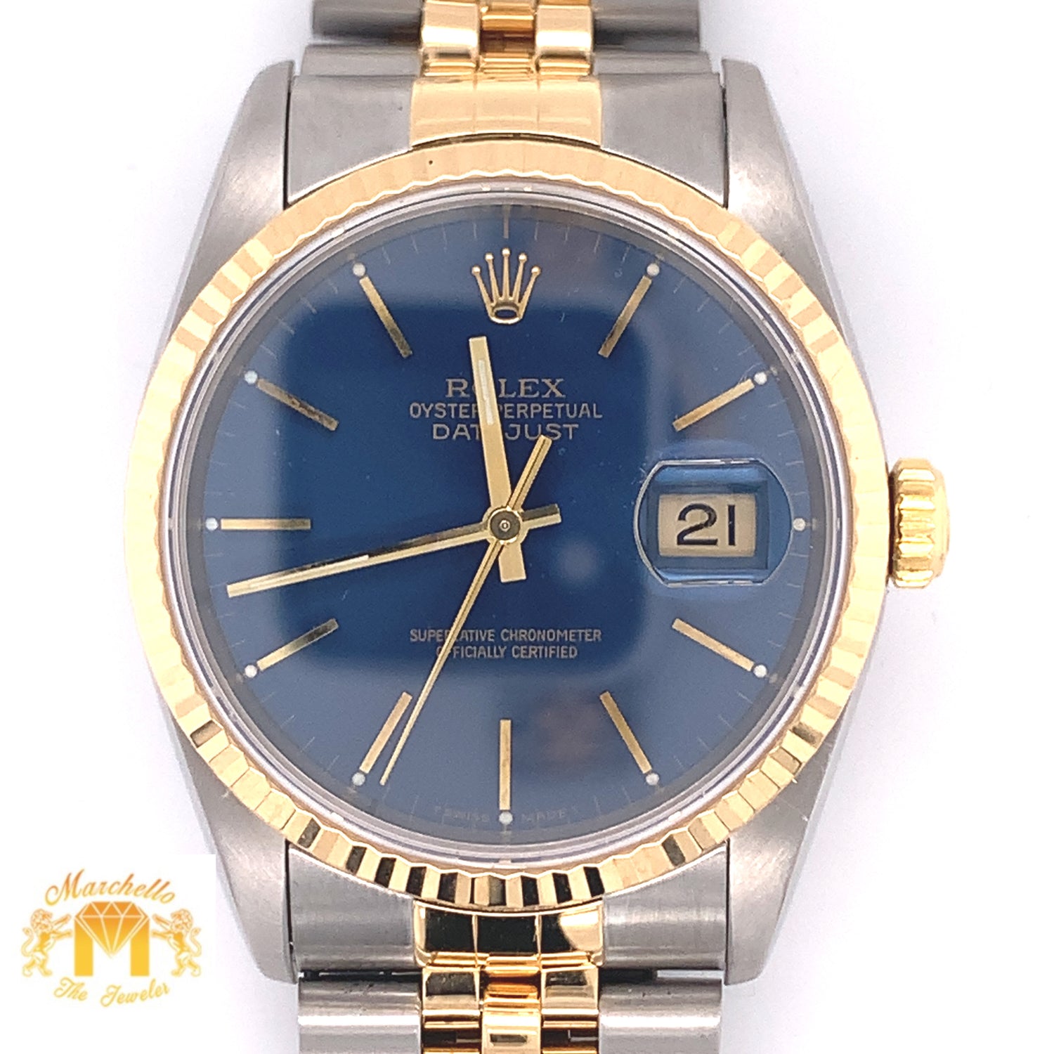 Rolex Datejust Watch with Two-tone Jubilee Bracelet (36 mm, quick set, royal blue dial)