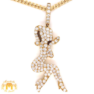 14k Gold 3D Exotic Dancer Pendant with Round Diamond and Gold Cuban Link Chain Set