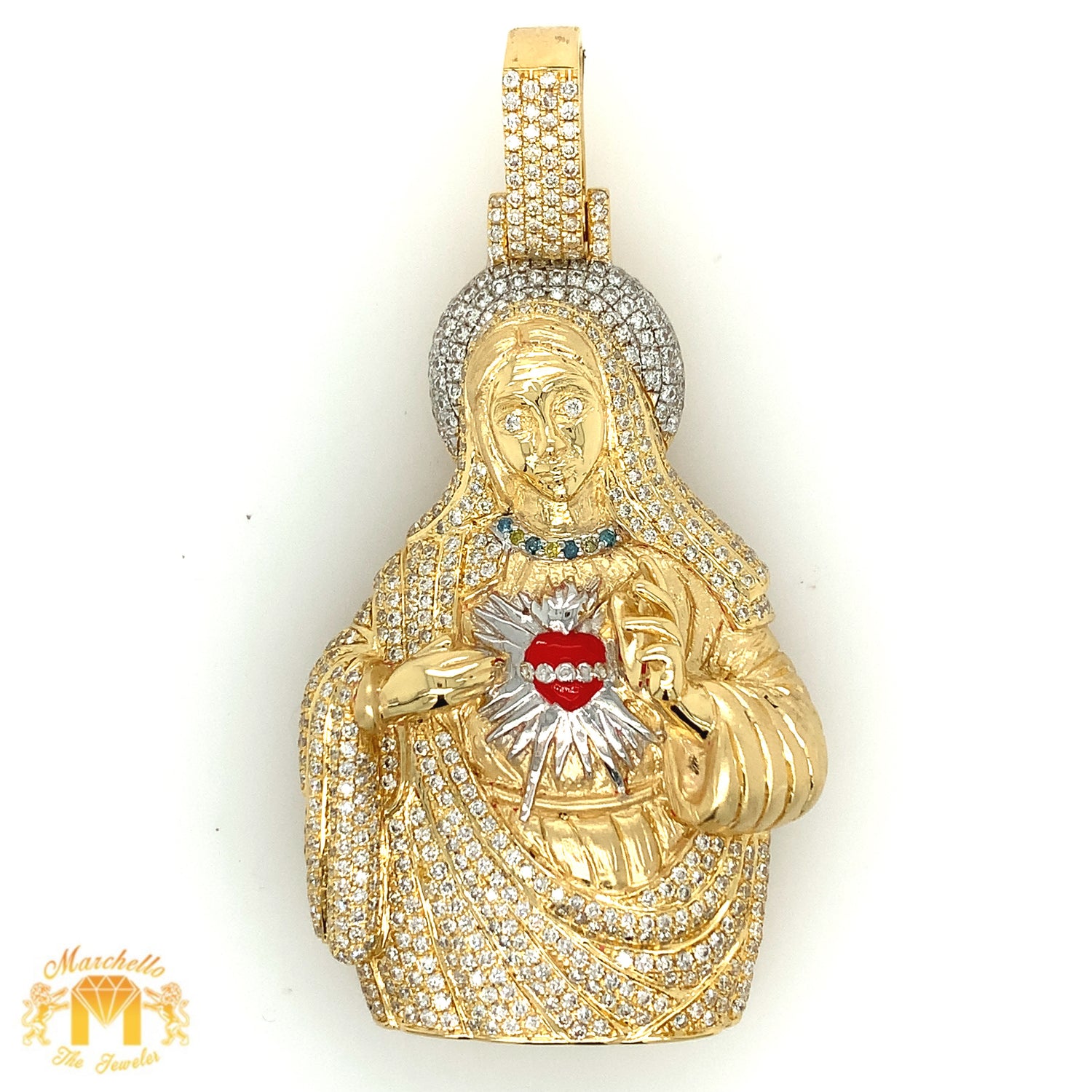 3.15ct Diamond 14k Gold Divine Mary Pendant (Solid Back)