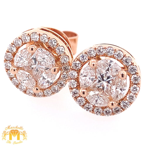 Marquis Diamond 18k Gold Round Earrings (VS marquis diamonds, halo, choose your color)