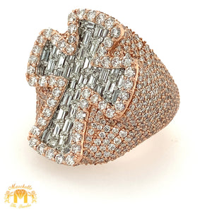 9.10ct Diamond 14k Rose Gold 3D Cross Ring (solid, emerald-cut VS diamonds)