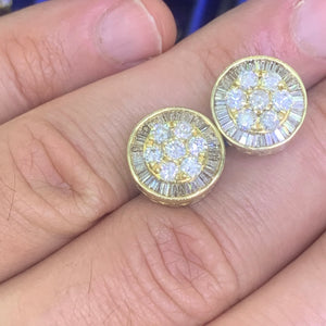 14k Yellow Gold Large Round Diamond Earrings