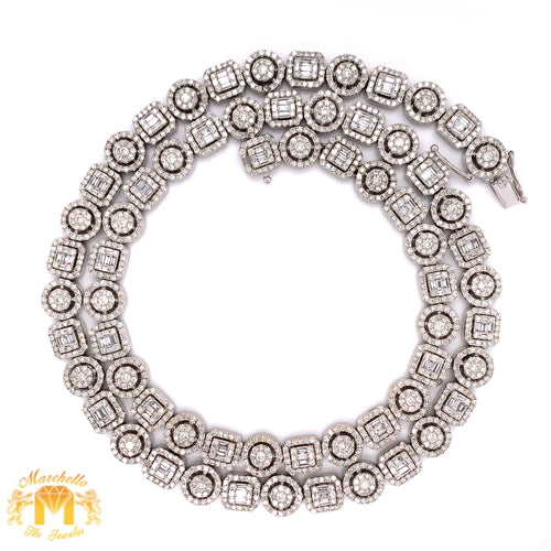 14k White Gold Fancy Chain with Baguette & Round Diamond (square and round links)