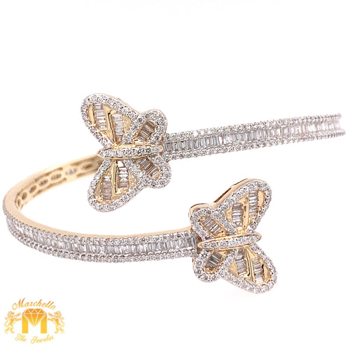 14k Gold Twin Butterflies Bangle Diamond Bracelet