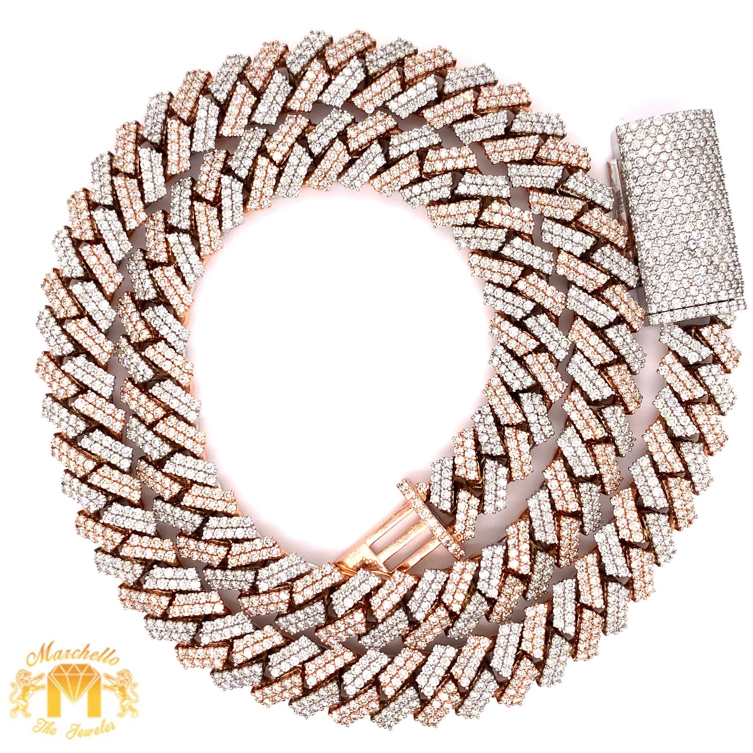 30.5ct Diamond 14k Two-tone Gold 14.5mm Cuban Link Chain (Diamond Edge, box clasp)