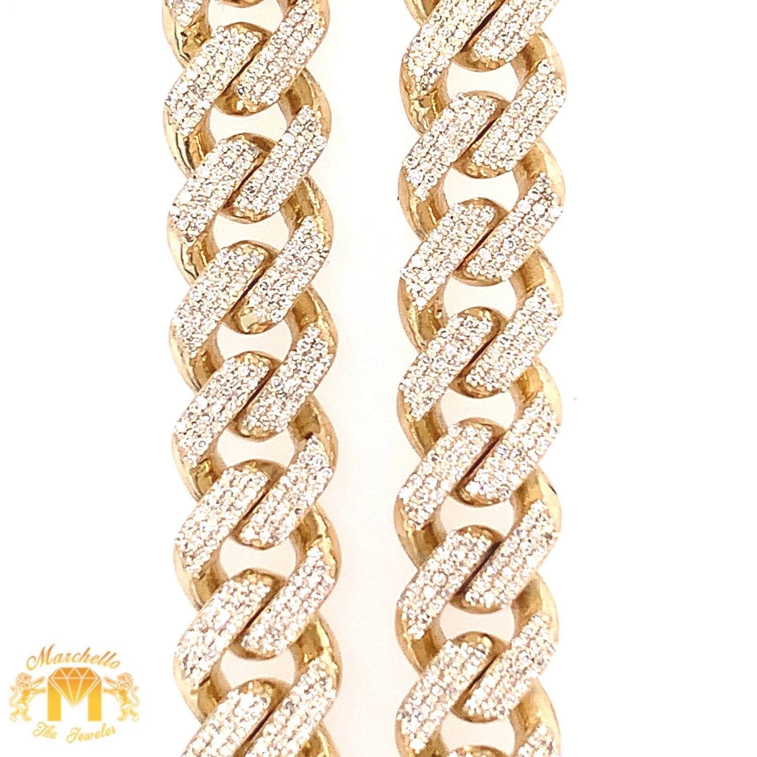 6.95ct Diamond and Gold 10mm Cuban Link Chain Necklace (diamond edge shaped, banana clasp)