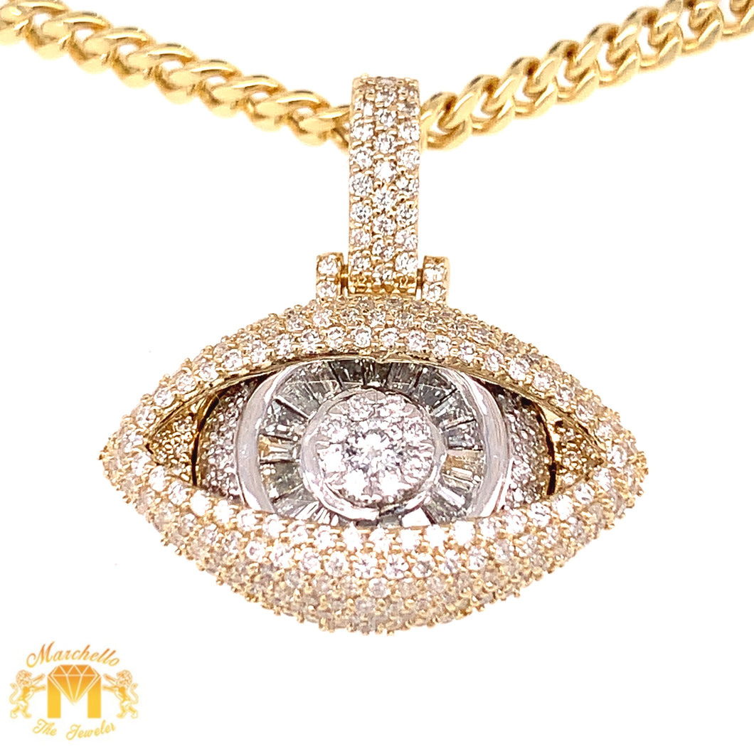 14k Gold Evil Eye Diamond Pendant and Gold Cuban Link Chain