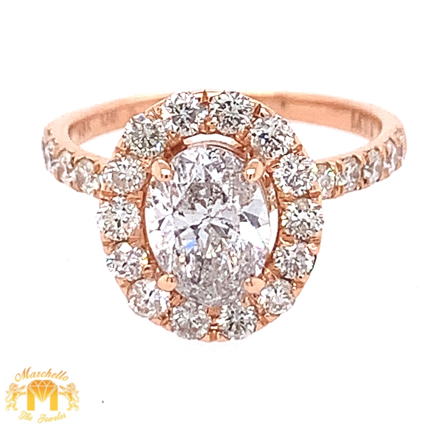 18k Gold Oval-shaped Engagement Diamond Ring with a Halo (1ct oval solitaire center)