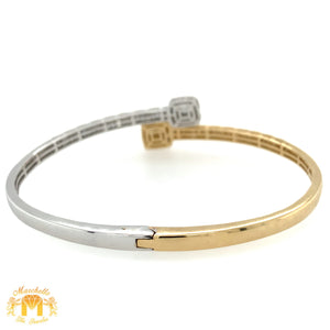 Two-tone Gold and Diamond Twin Squares Cuff Bracelet (two styles)
