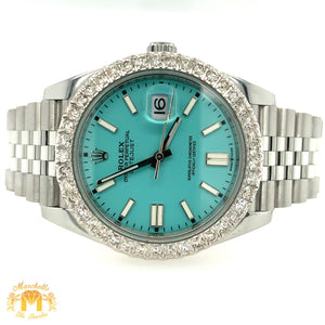 4ct Diamond 41mm Rolex Datejust 2 Watch with Stainless Steel Jubilee Bracelet (custom azur blue dial, papers, 2021)