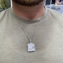 Load image into Gallery viewer, 14k White Gold House Pendant with Baguette and Round Diamond and 10k White Gold Cuban Link Chain