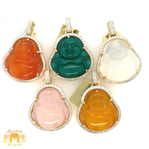 Gold and Diamond Laughing Buddha Pendant and Optional 2mm Ice Link Chain (choose your color)