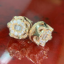 Load image into Gallery viewer, Baguette and Round Diamond 14k Gold 10.7mm 3D Round Earrings