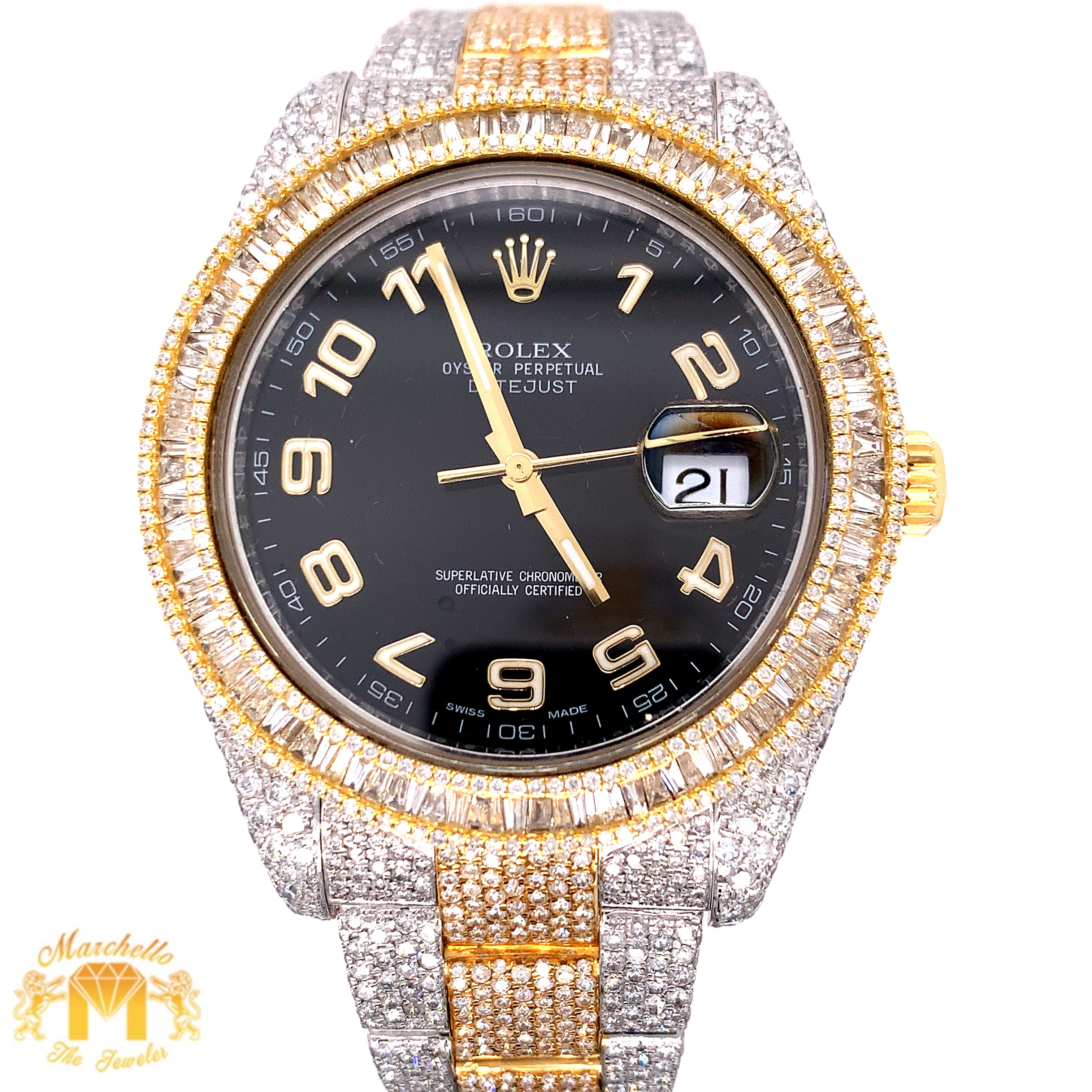 41mm Fully Iced Out Diamond Rolex Datejust Watch with Two-tone