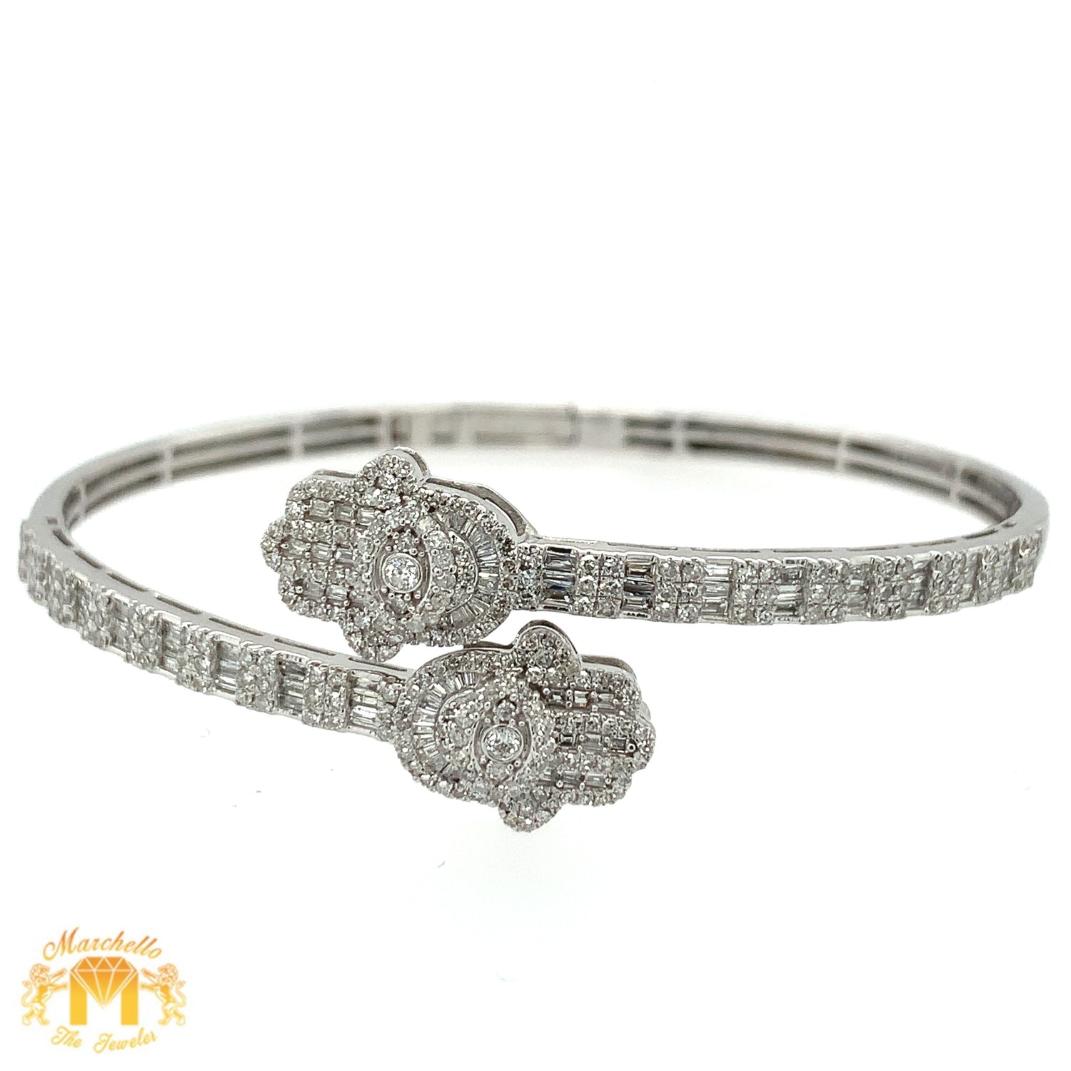 Gold and Diamond Twin Hamsas Cuff Bracelet (choose your color)
