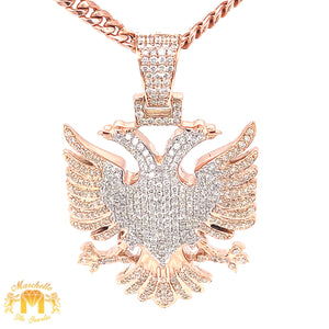 14k Gold Extra Large Two-Headed Eagle Diamond Pendant and 14k Gold Cuban Link Chain Set