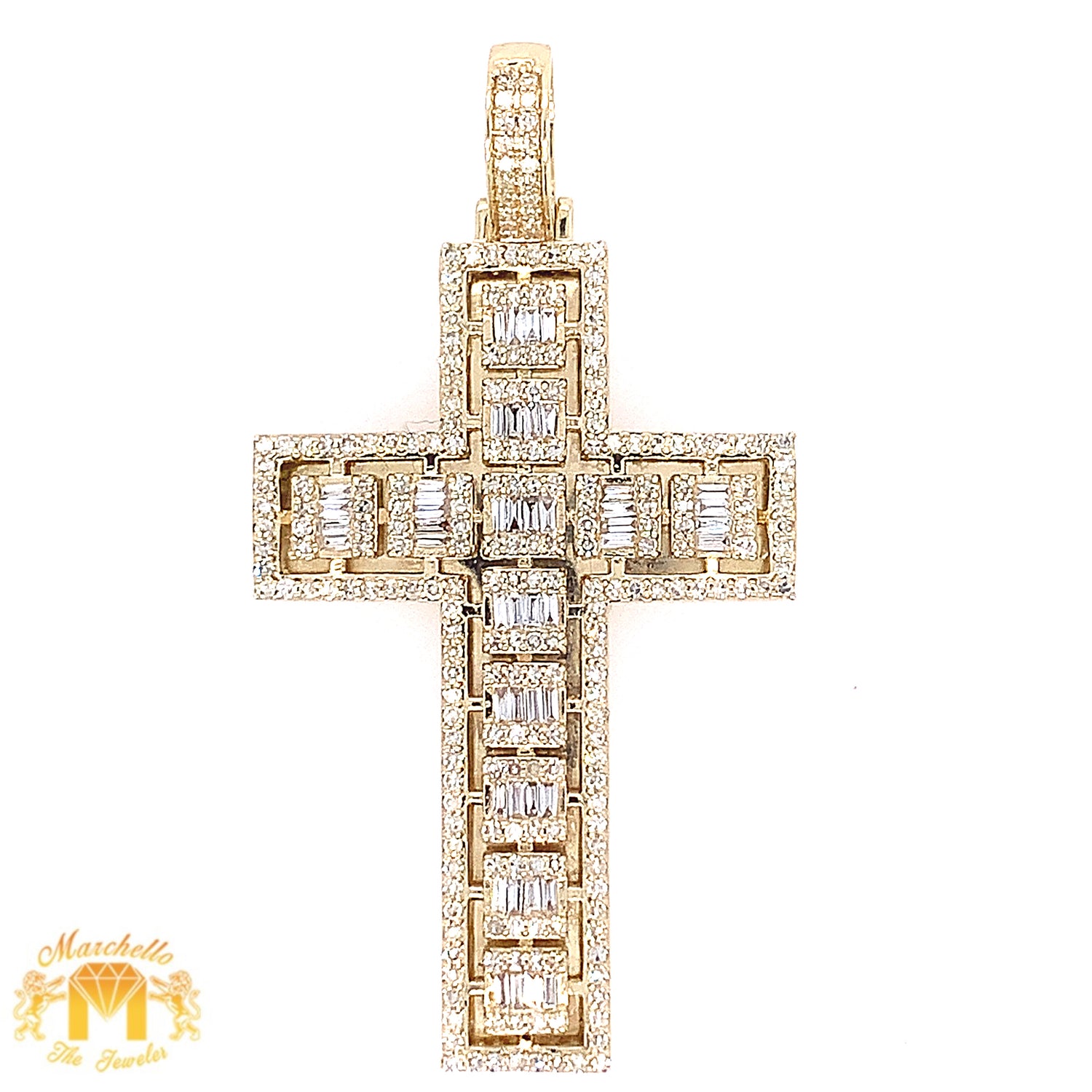 14k Gold Cross Diamond Pendant and Miami Cuban Link Chain Set