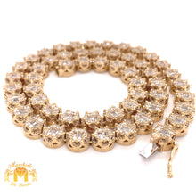 Load image into Gallery viewer, 14k Gold 9.3mm Round Link Necklace Chain with Baguette and Round Diamond