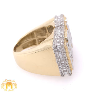 Gold and Diamond 3D King Ring with baguette and round diamonds