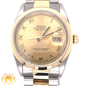 36mm Rolex Datejust Watch with Two-tone Oyster Band (smooth bezel, newer model)