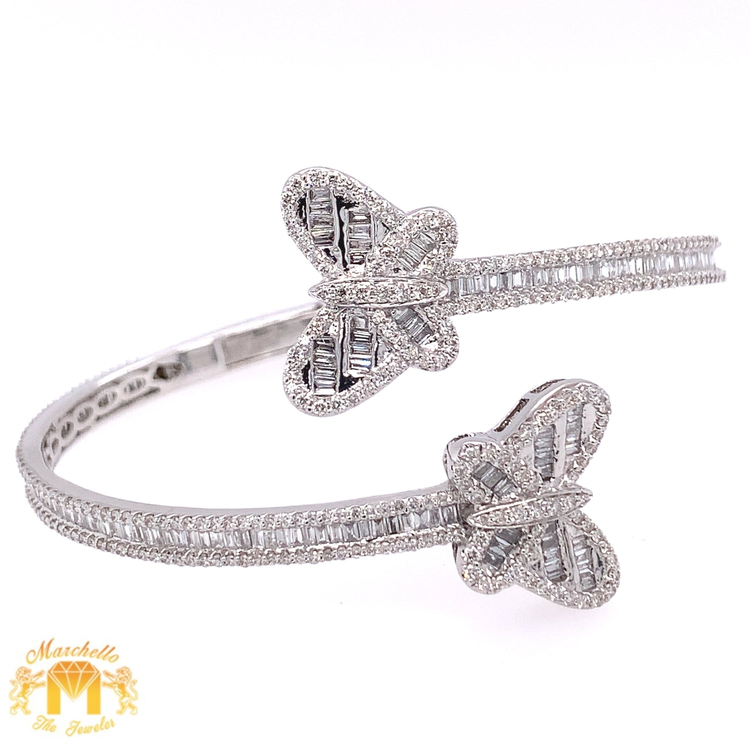 14k Gold Twin Butterflies Bangle Diamond Bracelet