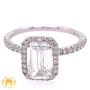 14k White Gold Engagement Diamond Ring (1.5ct Emerald-cut solitaire center)