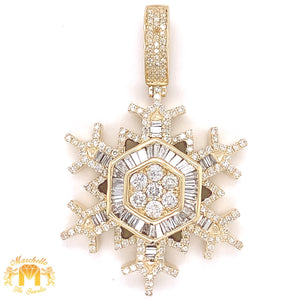 14k Gold Snowflake Pendant with Baguette and Round Diamond & Gold Cuban Link Chain Set