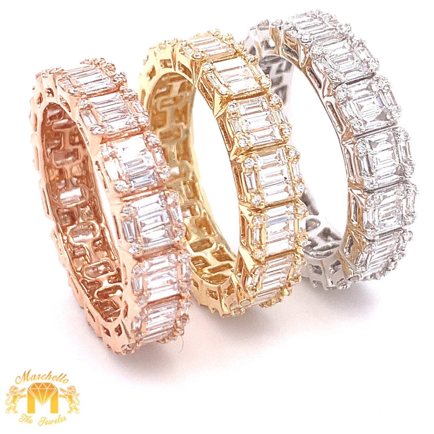 18k Gold Unisex Eternity Band with Baguette and Round Diamond