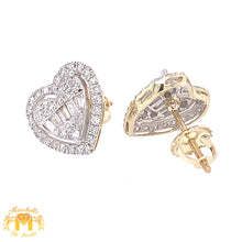 Load image into Gallery viewer, 14k Gold Heart Earrings &amp; .54ct Round and Baguette Diamonds (halo)