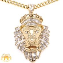 Load image into Gallery viewer, 14k Gold Large Lion Pendant with Baguette Diamond  and Gold Cuban Link Chain Set