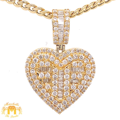 14k Yellow Gold Heart Diamond Pendant, Gold Cuban Link Chain