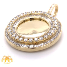 Load image into Gallery viewer, Large 3.29ct Baguette and Round Diamond 14k Gold Round Memory Picture Pendant and Gold Cuban Link Chain Set