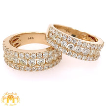 Load image into Gallery viewer, His and Hers 3.61ct Diamond 14k Yellow Gold Wedding Bands  (channel-set, 3 rows)