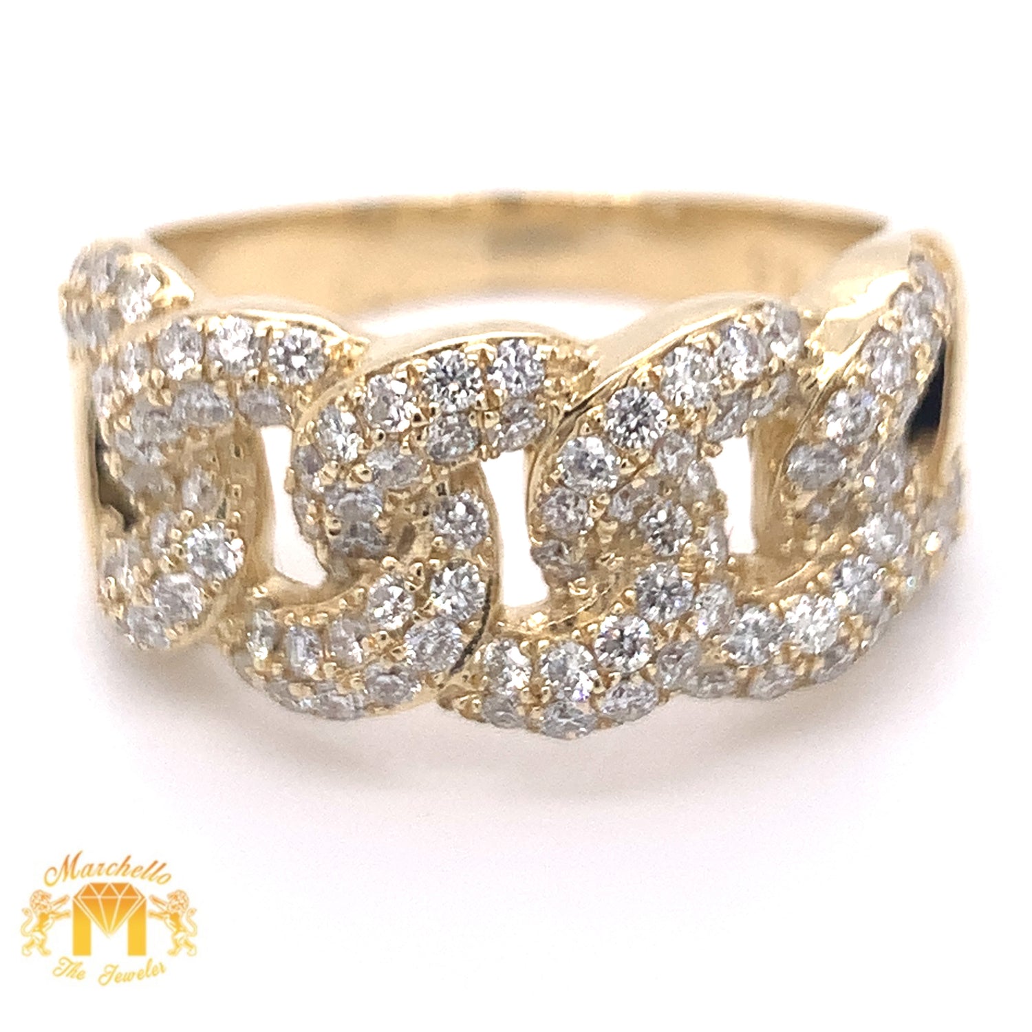 14k Gold Diamond Cuban Link Ring (2 rows)