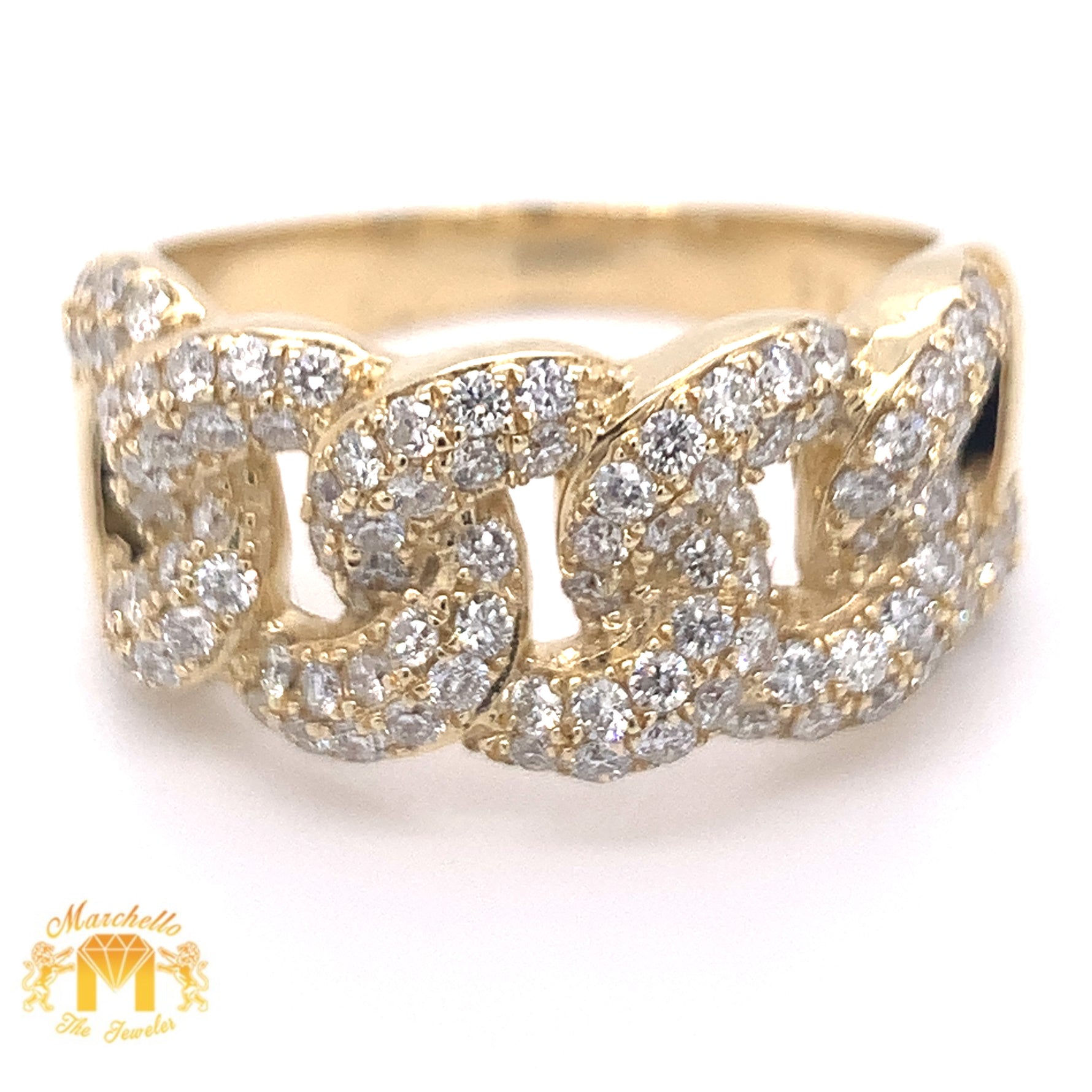 14k Gold Diamond Cuban Link Ring (2 rows)