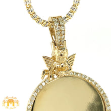 Load image into Gallery viewer, 14k Gold Round Memory Picture Diamond Pendant with Angel, Gold 2mm Ice Chain